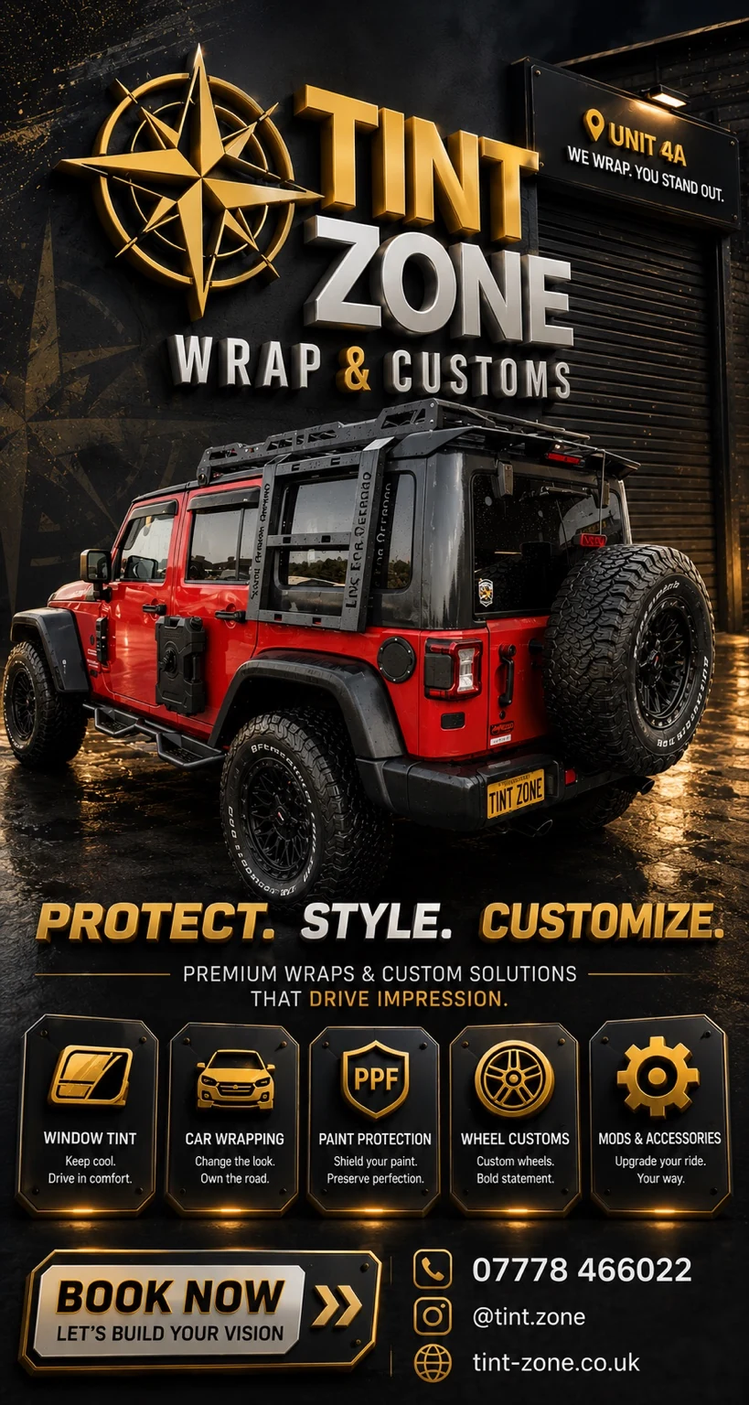 Inside Tint Zone UK workshop